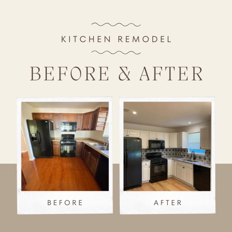 Upgraded Remodeling kitchen transformation with painted cabinetry and tile backsplash — before and after
