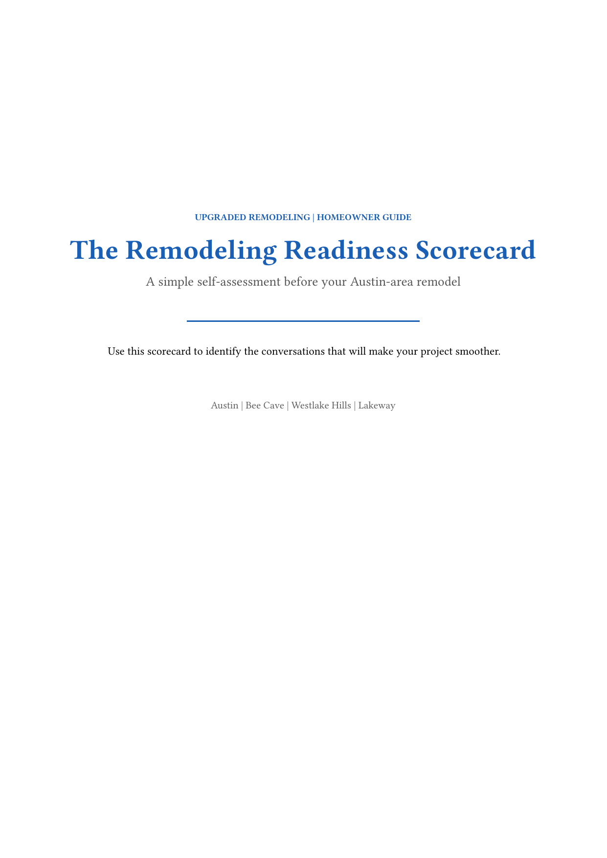Cover of The Remodeling Readiness Scorecard by Upgraded Remodeling