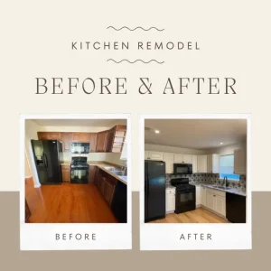 Upgraded Remodeling kitchen transformation with painted cabinetry and tile backsplash — before and after